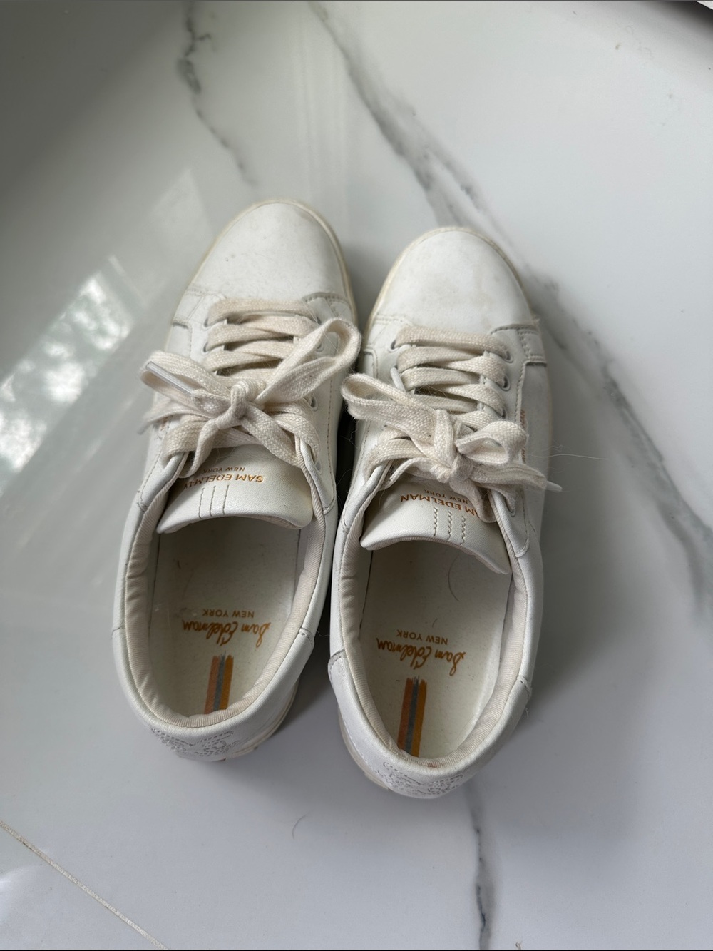 Sam Edelman Off-White Leather Lace-Up Sneakers